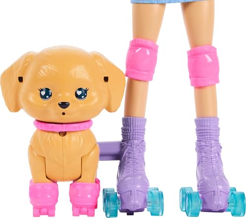 BARBIE PETS SKATE AND RUN MUÑECA MORENA CON CACHORRO DE PATINAJE CORREA PATINES LENTES DE SOL Y ACCESORIOS PARA MASCOTAS - 5