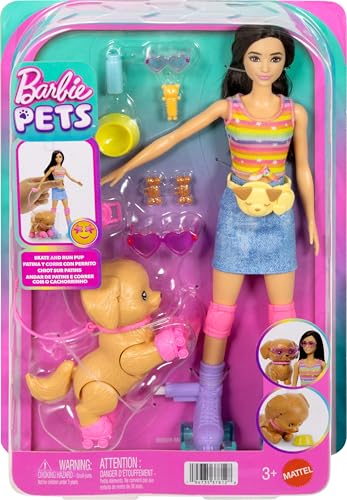 BARBIE PETS SKATE AND RUN MUÑECA MORENA CON CACHORRO DE PATINAJE CORREA PATINES LENTES DE SOL Y ACCESORIOS PARA MASCOTAS - 7