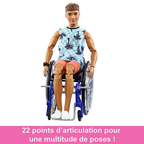 MUÑECA BARBIE KEN CON SILLA DE RUEDAS Y RAMPA JUGUETES PARA NIÑOS FASHIONISTAS MORENA CON CAMISETA PLAYERA Y PANTALONES CORTOS - 5