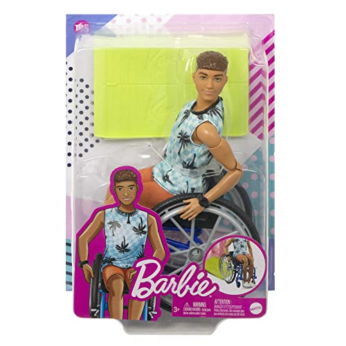 MUÑECA BARBIE KEN CON SILLA DE RUEDAS Y RAMPA JUGUETES PARA NIÑOS FASHIONISTAS MORENA CON CAMISETA PLAYERA Y PANTALONES CORTOS - 6