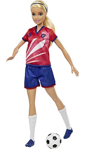 MUÑECA DE MODA DE BARBIE CAREERS Y ACCESORIO JUGADORA DE FÚTBOL CON COLA DE CABALLO RUBIA UNIFORME 9 CALCETINES ALTOS TACOS - 2