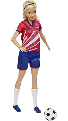 MUÑECA DE MODA DE BARBIE CAREERS Y ACCESORIO JUGADORA DE FÚTBOL CON COLA DE CABALLO RUBIA UNIFORME 9 CALCETINES ALTOS TACOS - 3