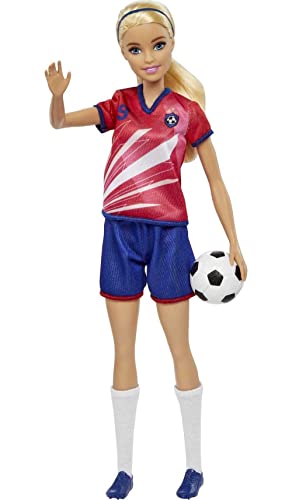 MUÑECA DE MODA DE BARBIE CAREERS Y ACCESORIO JUGADORA DE FÚTBOL CON COLA DE CABALLO RUBIA UNIFORME 9 CALCETINES ALTOS TACOS - 4