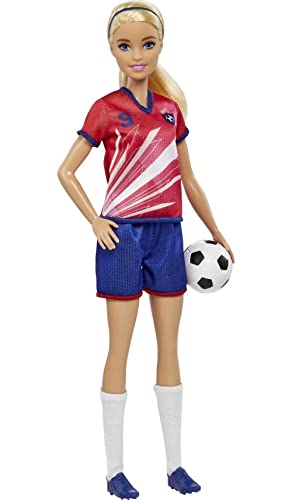 MUÑECA DE MODA DE BARBIE CAREERS Y ACCESORIO JUGADORA DE FÚTBOL CON COLA DE CABALLO RUBIA UNIFORME 9 CALCETINES ALTOS TACOS - 5