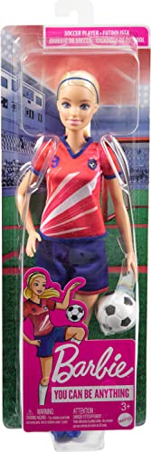 MUÑECA DE MODA DE BARBIE CAREERS Y ACCESORIO JUGADORA DE FÚTBOL CON COLA DE CABALLO RUBIA UNIFORME 9 CALCETINES ALTOS TACOS - 6