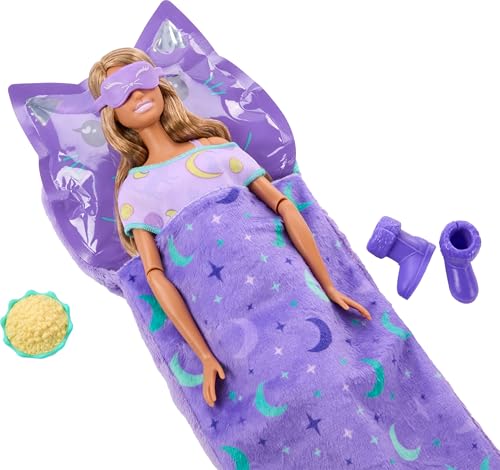 BARBIE MUÑECA Y ACCESORIOS SIN CAJA SERIE DE FIESTA DE PIJAMAS CON 7 SORPRESAS INCLUYENDO MUÑECA DE PIJAMA MORADA QUE BRILLA - 5