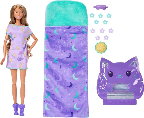BARBIE MUÑECA Y ACCESORIOS SIN CAJA SERIE DE FIESTA DE PIJAMAS CON 7 SORPRESAS INCLUYENDO MUÑECA DE PIJAMA MORADA QUE BRILLA - 6