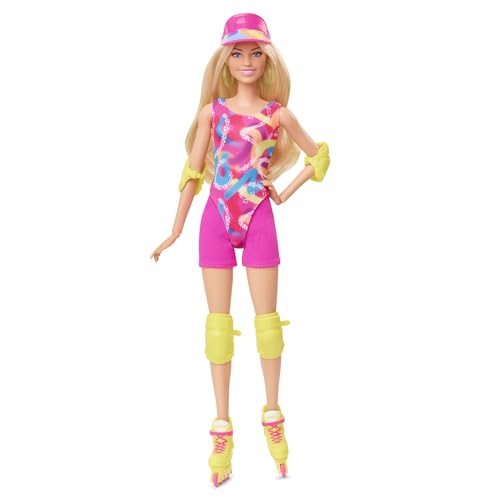 BARBIE THE MOVIE MARGOT ROBBIE MUÑECA DE PATINAJE CON TRAJE DE NEÓN TRAJE DE GIMNASIA RETRO PANTALONES CORTOS DE MOTOCICLISTA - 1