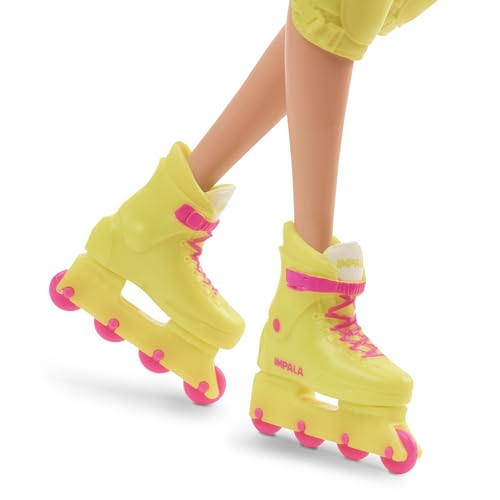 BARBIE THE MOVIE MARGOT ROBBIE MUÑECA DE PATINAJE CON TRAJE DE NEÓN TRAJE DE GIMNASIA RETRO PANTALONES CORTOS DE MOTOCICLISTA - 5