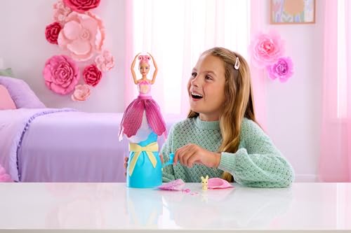 MUÑECA BARBIE PETAL POP CON VESTIDO DE TULIPÁN ROSA Y ACCESORIOS REVELACIÓN DE RAMO CON CONEJITO MASCOTA Y SORPRESAS COMO - 2