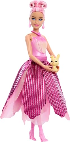 MUÑECA BARBIE PETAL POP CON VESTIDO DE TULIPÁN ROSA Y ACCESORIOS REVELACIÓN DE RAMO CON CONEJITO MASCOTA Y SORPRESAS COMO - 5