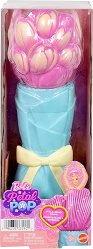 MUÑECA BARBIE PETAL POP CON VESTIDO DE TULIPÁN ROSA Y ACCESORIOS REVELACIÓN DE RAMO CON CONEJITO MASCOTA Y SORPRESAS COMO - 6