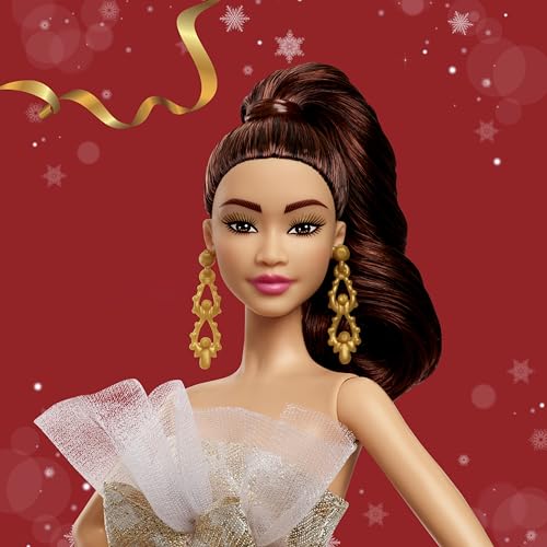 BARBIE SIGNATURE 2025 MUÑECA DE MODA DE CABELLO CASTAÑO CLARO FESTIVO CON VESTIDO PLATEADO Y DORADO COLECCIONABLE DE TEMPORADA - 2