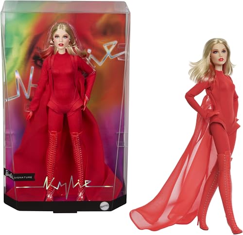 BARBIE MUÑECA EXCLUSIVA KYLIE MINOGUE POSABLE COLECCIONABLE EN PADAM PADAM TRAJE DE VIDEO MUSICAL CON BODY ROJO CAPA DE GASA - 1