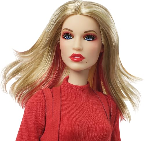 BARBIE MUÑECA EXCLUSIVA KYLIE MINOGUE POSABLE COLECCIONABLE EN PADAM PADAM TRAJE DE VIDEO MUSICAL CON BODY ROJO CAPA DE GASA - 2