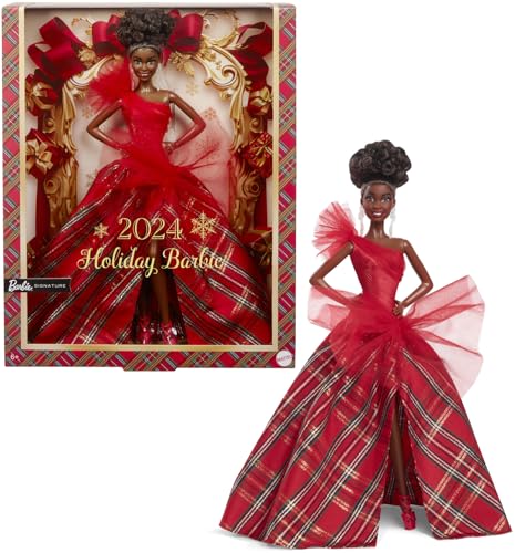 MUÑECA BARBIE SIGNATURE MUÑECA DE MODA FESTIVA DE 2024 CON CABELLO CASTAÑO USANDO VESTIDO A CUADROS REGALO DE COLECCIONISTA - 1