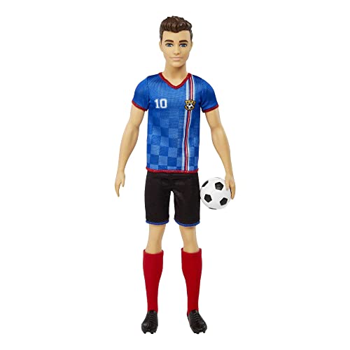 BARBIE CAREERS KEN MUÑECA DE MODA Y ACCESORIO JUGADOR DE FÚTBOL CON CABELLO CORTO UNIFORME 10 CALCETINES ALTOS TACOS Y PELOTA - 1