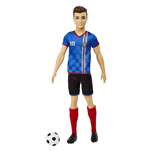 BARBIE CAREERS KEN MUÑECA DE MODA Y ACCESORIO JUGADOR DE FÚTBOL CON CABELLO CORTO UNIFORME 10 CALCETINES ALTOS TACOS Y PELOTA - 5