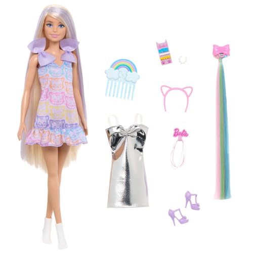 BARBIE MUÑECA Y ACCESORIOS DIVERTIDOS Y ELEGANTES MUÑECA RUBIA DE MODA CON PELO EXTRA LARGO Y 2 APARIENCIAS INCLUYENDO VESTIDO - 3