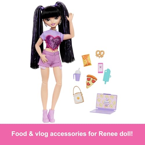 MUÑECA Y SET DE ACCESORIOS BARBIE DREAM BESTIES RENEE CON CABELLO LARGO NEGRO 11 PIEZAS CON TEMÁTICA DE COMIDA Y VIDEO - 3