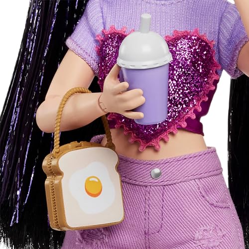 MUÑECA Y SET DE ACCESORIOS BARBIE DREAM BESTIES RENEE CON CABELLO LARGO NEGRO 11 PIEZAS CON TEMÁTICA DE COMIDA Y VIDEO - 5