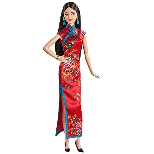 MUÑECA BARBIE SIGNATURE AÑO NUEVO LUNAR DE 12 PULGADAS MORENA CON VESTIDO ROJO DE SATÉN CHEONGSAM CON ACCESORIOS REGALO - 1