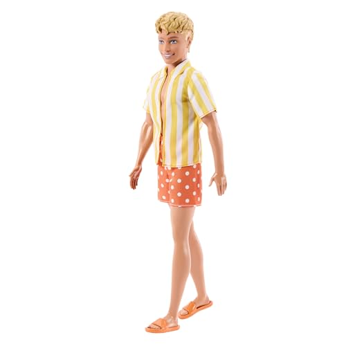 BARBIE FASHIONISTAS STYLE KEN DOLL 252 CON PELO RUBIO CON PANTALONES CORTOS DE LUNARES NARANJAS Y AMARILLOS CON CAMISA DE RAYAS - 1
