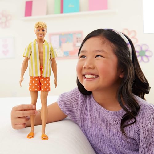 BARBIE FASHIONISTAS STYLE KEN DOLL 252 CON PELO RUBIO CON PANTALONES CORTOS DE LUNARES NARANJAS Y AMARILLOS CON CAMISA DE RAYAS - 2