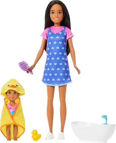BARBIE SKIPPER BABYSITTERS INC SET DE JUEGO CON MUÑECA MORENA MUÑECA INFANTIL MORENA BAÑERA Y 6 ACCESORIOS INCLUYENDO UN PATO - 5