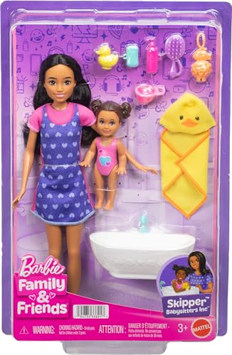 BARBIE SKIPPER BABYSITTERS INC SET DE JUEGO CON MUÑECA MORENA MUÑECA INFANTIL MORENA BAÑERA Y 6 ACCESORIOS INCLUYENDO UN PATO - 6