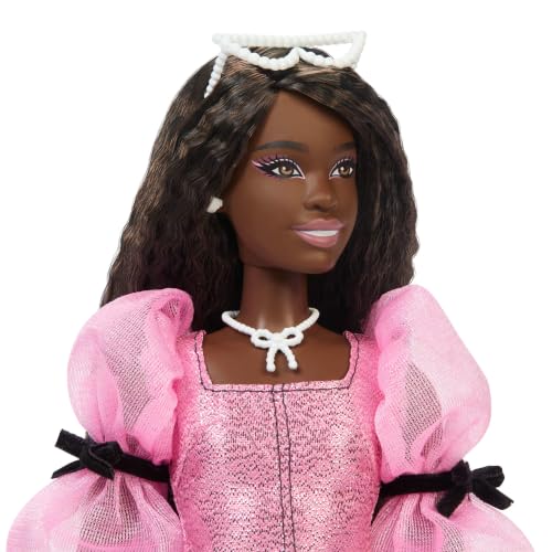 BARBIE MUÑECA DE ESTILO DE LUJO 14 EN MINI VESTIDO BARBIECORE ROSA METÁLICO CON MANGAS LARGAS ABULLONADAS Y LAZOS NEGROS CABELLO - 2