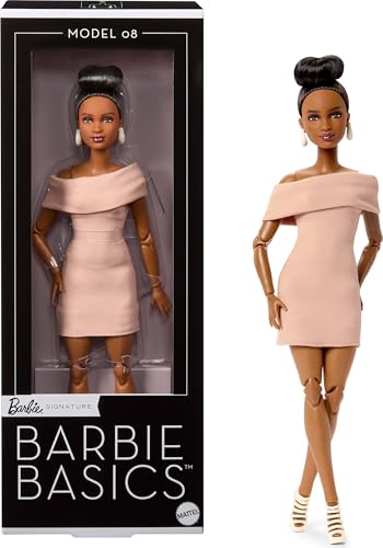 BARBIE BASICS MODEL COLLECTOR FASHION DOLL 08 CON CABELLO MORENO EN VESTIDO BRONCEADO Y TACONES DE TIRAS MODA DE AJUSTE - 1