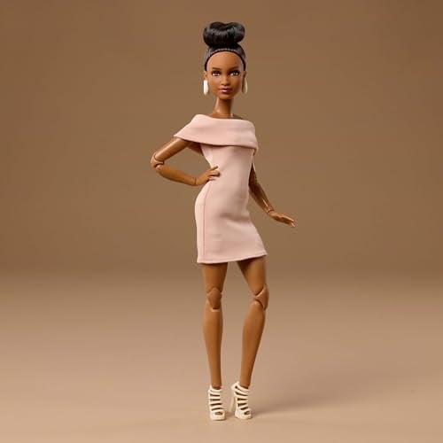 BARBIE BASICS MODEL COLLECTOR FASHION DOLL 08 CON CABELLO MORENO EN VESTIDO BRONCEADO Y TACONES DE TIRAS MODA DE AJUSTE - 2