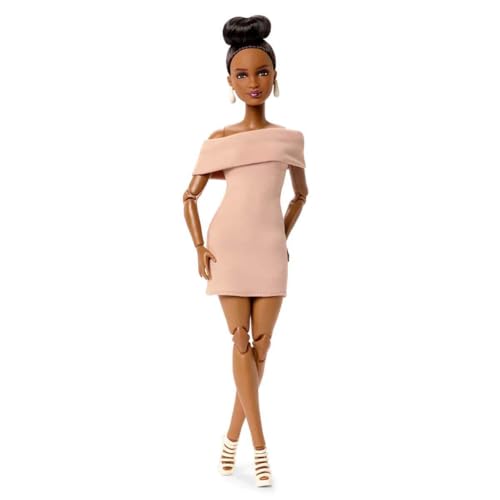 BARBIE BASICS MODEL COLLECTOR FASHION DOLL 08 CON CABELLO MORENO EN VESTIDO BRONCEADO Y TACONES DE TIRAS MODA DE AJUSTE - 4