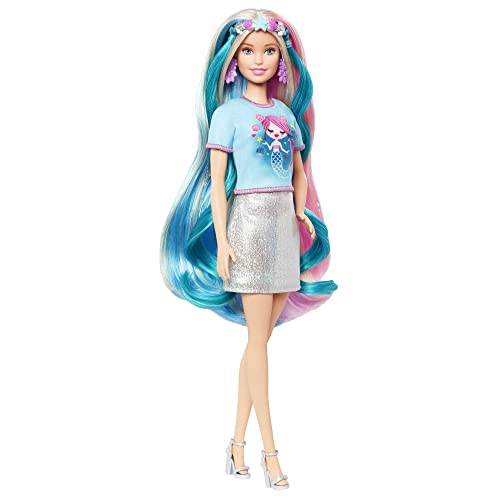 BARBIE MUÑECA Y ACCESORIOS DE PELO DE FANTASÍA CABELLO RUBIO LARGO Y COLORIDO CON ROPA INSPIRADA EN SIRENA Y UNICORNIO - 3