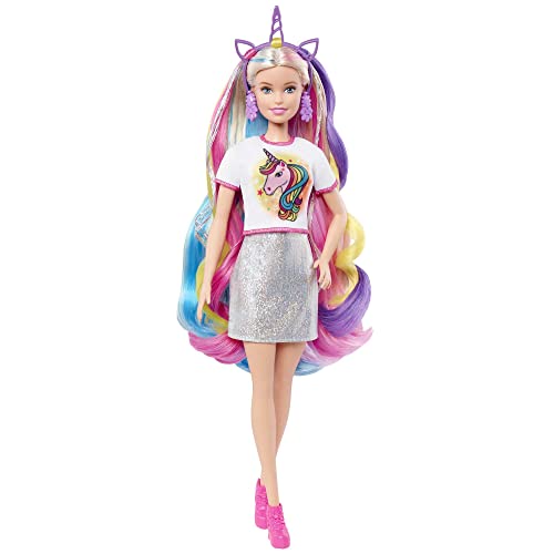 BARBIE MUÑECA Y ACCESORIOS DE PELO DE FANTASÍA CABELLO RUBIO LARGO Y COLORIDO CON ROPA INSPIRADA EN SIRENA Y UNICORNIO - 4
