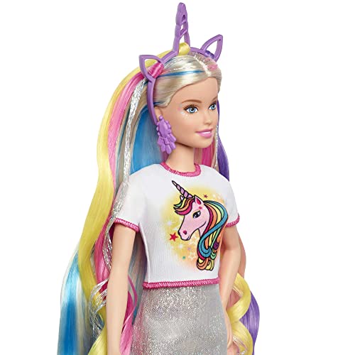 BARBIE MUÑECA Y ACCESORIOS DE PELO DE FANTASÍA CABELLO RUBIO LARGO Y COLORIDO CON ROPA INSPIRADA EN SIRENA Y UNICORNIO - 5