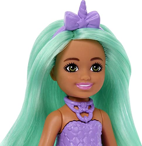 MUÑECA BARBIE CHELSEA INSPIRADA EN UNICORNIO CON PELO VERDE JUGUETES DE UNICORNIO DIADEMA CON CUERNO DE UNICORNIO Y COLA - 3