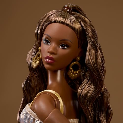 BARBIE BASICS MODEL COLLECTOR FASHION DOLL 09 CON PELO MORENO EN VESTIDO DORADO Y TACONES DE TIRAS MODA DE AJUSTE UNIVERSAL - 3
