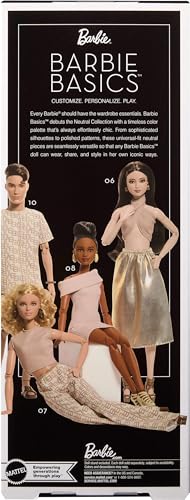 BARBIE BASICS MODEL COLLECTOR FASHION DOLL 09 CON PELO MORENO EN VESTIDO DORADO Y TACONES DE TIRAS MODA DE AJUSTE UNIVERSAL - 6