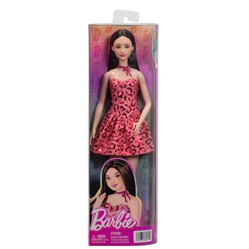 MUÑECA BARBIE FASHIONISTAS 246 CON CABELLO NEGRO VESTIDO SIN TIRANTES DE LEOPARDO ROSA CON ESTAMPADO Y ACCESORIOS COMO COLLAR - 6