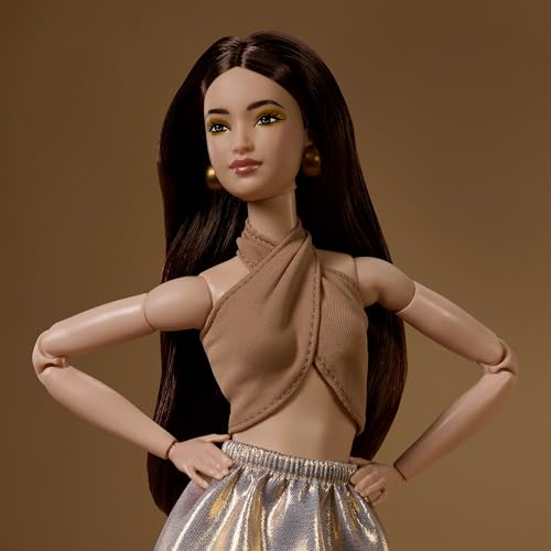 BARBIE BASICS MODEL COLLECTOR FASHION DOLL 06 CON CABELLO MORENO FALDA DORADA BRILLANTE Y HALTER MODA DE AJUSTE UNIVERSAL CUERPO - 3