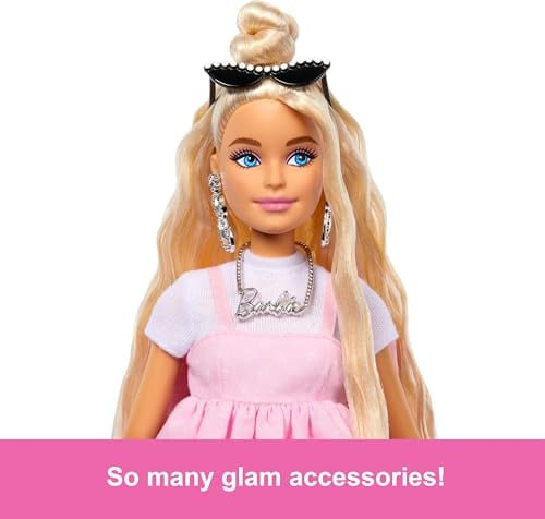 BARBIE MUÑECA DE ESTILO DE LUJO 3 EN TRAJE DE BARBIECORE PELO RUBIO EN NUDO SUPERIOR VESTIDO ROSA PASTEL CON LAZO DE GRAN TAMAÑO - 4