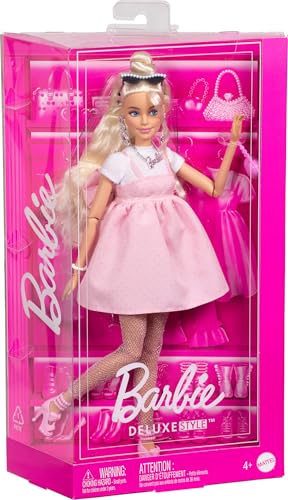 BARBIE MUÑECA DE ESTILO DE LUJO 3 EN TRAJE DE BARBIECORE PELO RUBIO EN NUDO SUPERIOR VESTIDO ROSA PASTEL CON LAZO DE GRAN TAMAÑO - 6