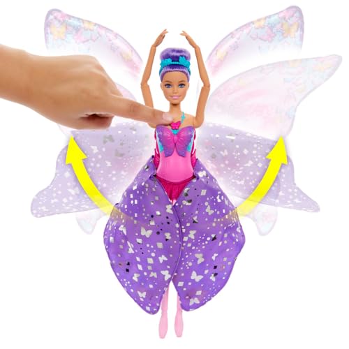 BARBIE MUÑECA DANCE AND FLUTTER CON TRANSFORMACIÓN 2 EN 1 DE BAILARINA A MARIPOSA CON ALAS DE APERTURA CABELLO MORADO TOCADO - 3