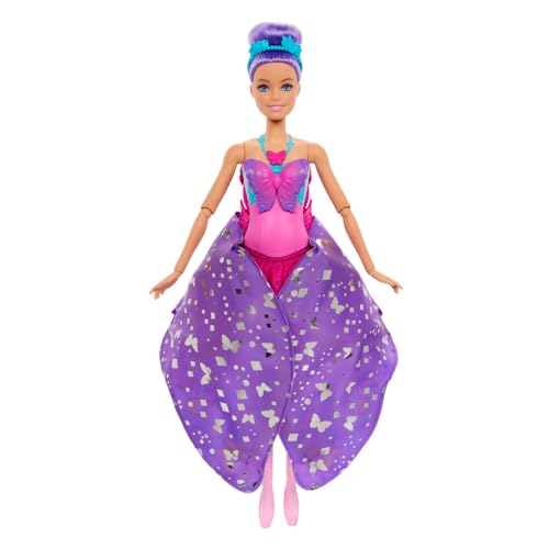 BARBIE MUÑECA DANCE AND FLUTTER CON TRANSFORMACIÓN 2 EN 1 DE BAILARINA A MARIPOSA CON ALAS DE APERTURA CABELLO MORADO TOCADO - 4