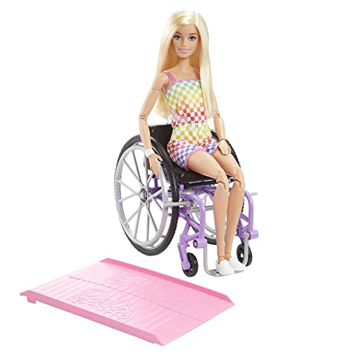 MUÑECA BARBIE CON SILLA DE RUEDAS Y RAMPA JUGUETES Y REGALOS PARA NIÑOS RUBIA BARBIE FASHIONISTAS MONO ARCOÍRIS ROPA Y ACCESORIOS - 1