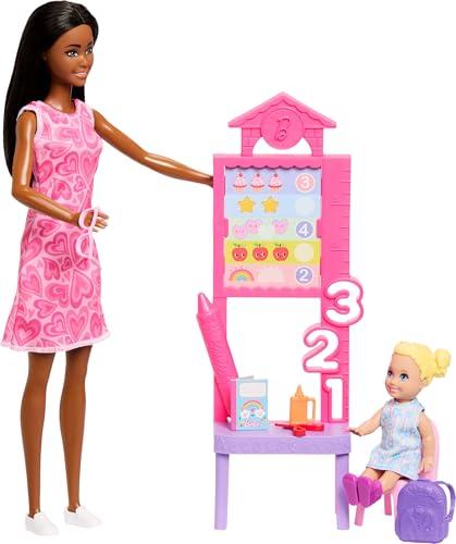 BARBIE CARRERAS MAESTRA SET DE JUEGO CON MUÑECA DE MODA CON VESTIDO REMOVIBLE MUÑEQUITA DE NIÑO PEQUEÑO PIZARRA DE AULA - 3