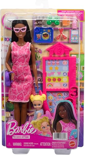 BARBIE CARRERAS MAESTRA SET DE JUEGO CON MUÑECA DE MODA CON VESTIDO REMOVIBLE MUÑEQUITA DE NIÑO PEQUEÑO PIZARRA DE AULA - 6