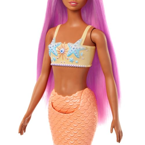 BARBIE MUÑECA DE SIRENA CON ACCESORIO DE PELO DE FANTASÍA ROSA Y DIADEMA JUGUETE CON CORPIÑO INSPIRADO EN ESTRELLAS DE MAR - 4